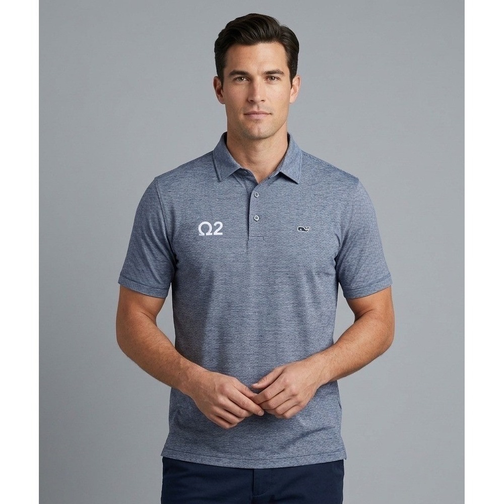 Vineyard Vines Performance Polo Shirt Mens Large L Gray Stripes Q2 Logo Golf